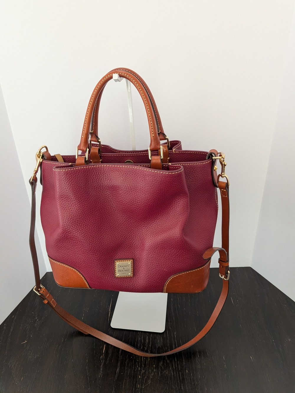 Dooney & Bourke Pebble Leather Bordeaux Bag with Brown Trim